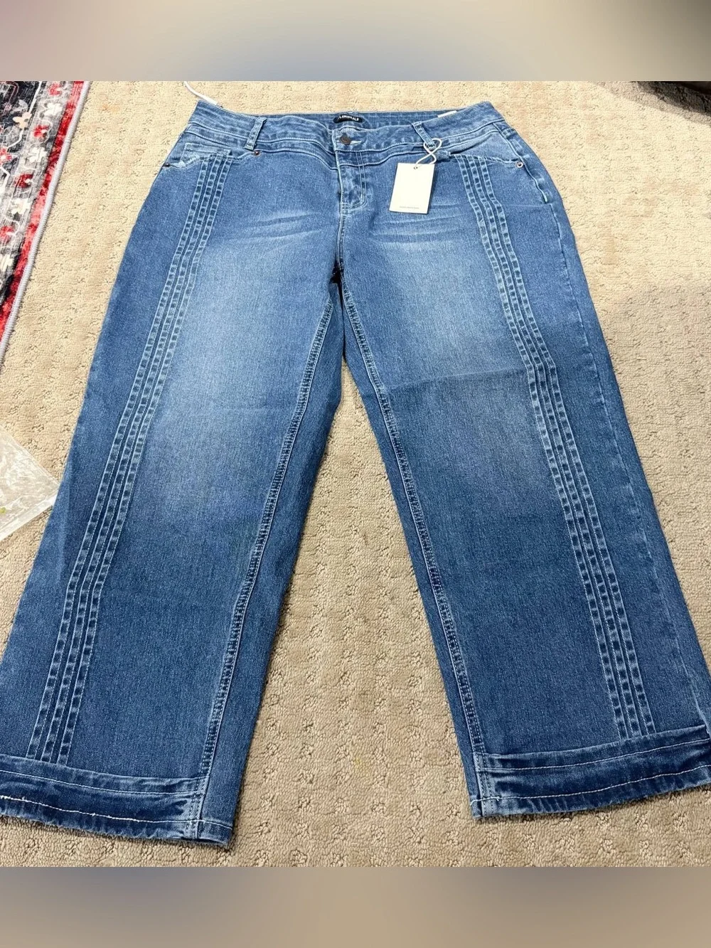 Wash Pleated High Rise Straight Leg Crop Jeans Without Belt 2XL FG30-22